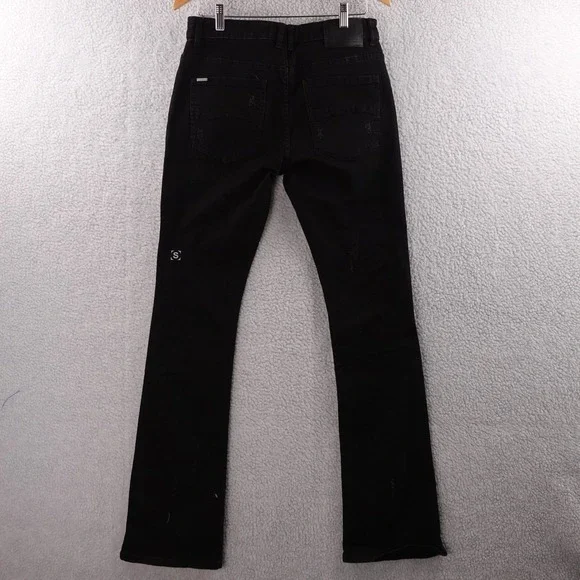 Serenad Designer Mens Black Denim Distressed Bootcut Jeans Size 32x34